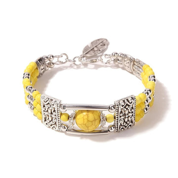 2pcs Ethnic-style Vintage Open Bracelet, Turquoise Beads with Silver Carved Accents, Bohemian Exotic Charm, a Personalized Accessory for Daily and Travel Wear.Rose - 0