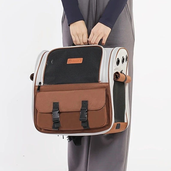 Cat Backpack Carrier - Lightweight, Foldable, Shape-Retaining Travel Bag for Cats and Small Dogs up to 8kg(Milk coffee color)