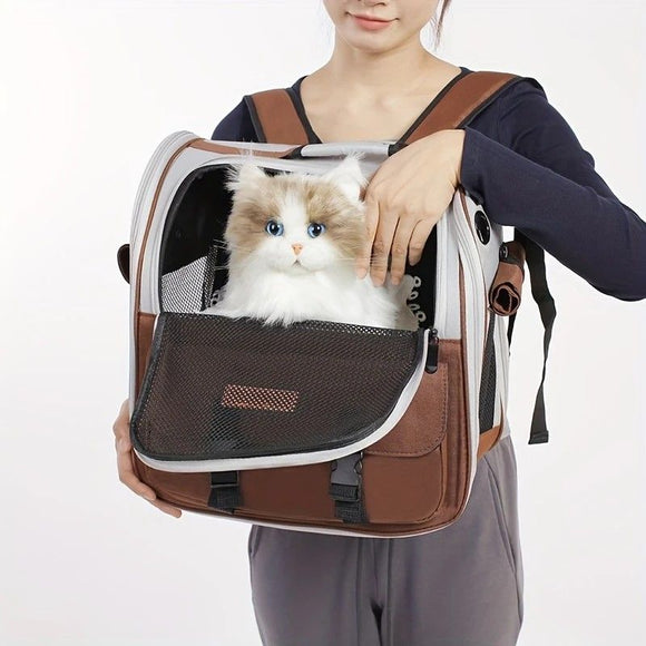 Cat Backpack Carrier - Lightweight, Foldable, Shape-Retaining Travel Bag for Cats and Small Dogs up to 8kg(Dark green)