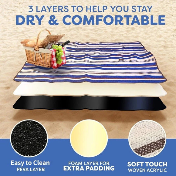 Double-layer Nylon Picnic Mat High-density Waterproof Base + Nylon Padding Lightweight Foldable with Carry Handle Machine Washable & Easy Care  Ideal for Beach Camping Park Outdoor Picnics。（150*200CM)