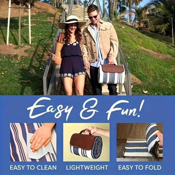 Double-layer Nylon Picnic Mat High-density Waterproof Base + Nylon Padding Lightweight Foldable with Carry Handle Machine Washable & Easy Care  Ideal for Beach Camping Park Outdoor Picnics(200*200CM)
