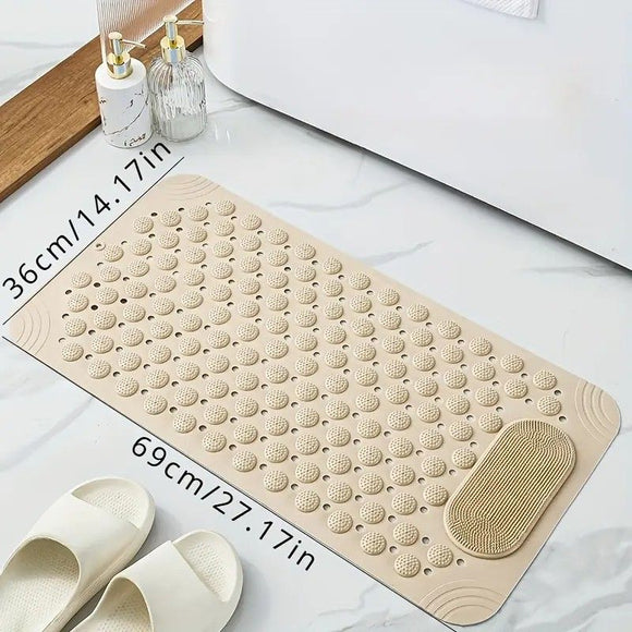 Anti-Slip Massage Shower Mat with Suction Cups Foot Spa Bathroom Mat(khaki)