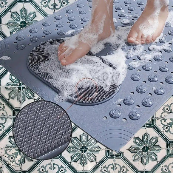 Anti-Slip Massage Shower Mat with Suction Cups Foot Spa Bathroom Mat(khaki)