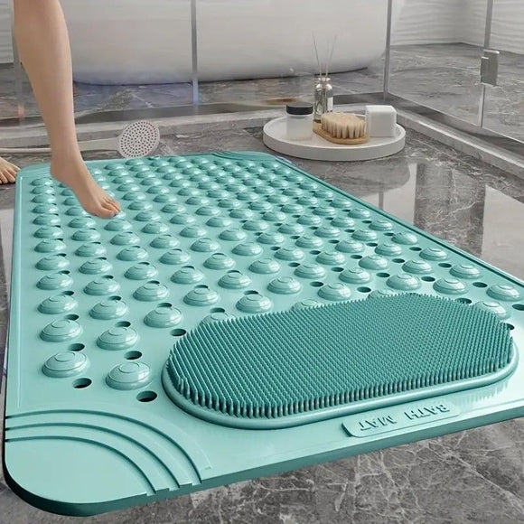 Anti-Slip Massage Shower Mat with Suction Cups Foot Spa Bathroom Mat(khaki)