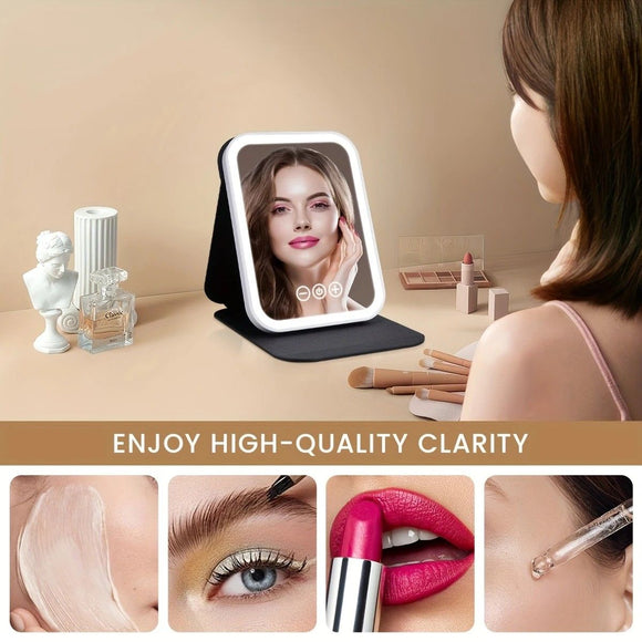 LED Makeup Mirror with Lights, 3 Color Modes Touch Control, Rechargeable Travel Vanity Mirror(pink)
