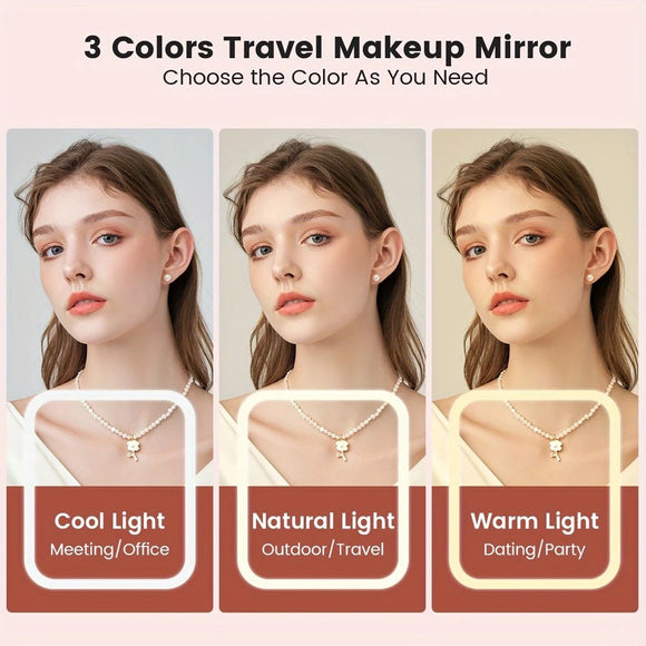 LED Makeup Mirror with Lights, 3 Color Modes Touch Control, Rechargeable Travel Vanity Mirror(WHITE)