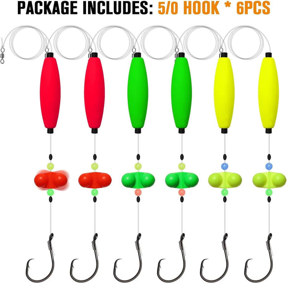 Pre-Tied Catfish Rig System, 23 Inch 55LB Santee Cooper Catfish Float Rig with Adjustable EVA Slip Float and High Carbon Circle Hooks 5/0 6/0 8/0, Ready-to-Fish for River and Bank Fishing(Cigar Float-5/0Hook * 6PCS)