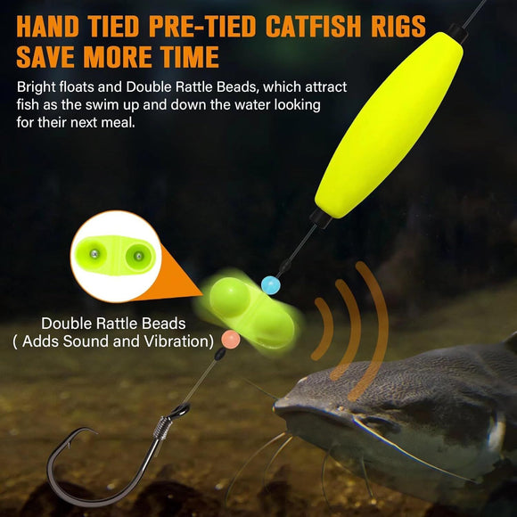Pre-Tied Catfish Rig System, 23 Inch 55LB Santee Cooper Catfish Float Rig with Adjustable EVA Slip Float and High Carbon Circle Hooks 5/0 6/0 8/0, Ready-to-Fish for River and Bank Fishing(Cigar Float-6/0Hook * 3PCS)