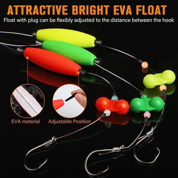 Pre-Tied Catfish Rig System, 23 Inch 55LB Santee Cooper Catfish Float Rig with Adjustable EVA Slip Float and High Carbon Circle Hooks 5/0 6/0 8/0, Ready-to-Fish for River and Bank Fishing(Cigar Float-6/0Hook * 3PCS)