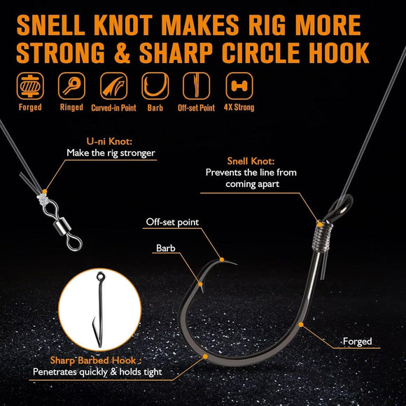 Pre-Tied Catfish Rig System, 23 Inch 55LB Santee Cooper Catfish Float Rig with Adjustable EVA Slip Float and High Carbon Circle Hooks 5/0 6/0 8/0, Ready-to-Fish for River and Bank Fishing(Cigar Float-6/0Hook * 6PCS)