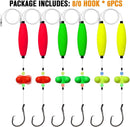 Pre-Tied Catfish Rig System, 23 Inch 55LB Santee Cooper Catfish Float Rig with Adjustable EVA Slip Float and High Carbon Circle Hooks 5/0 6/0 8/0, Ready-to-Fish for River and Bank Fishing(Cigar Float-8/0Hook * 6PCS)-2