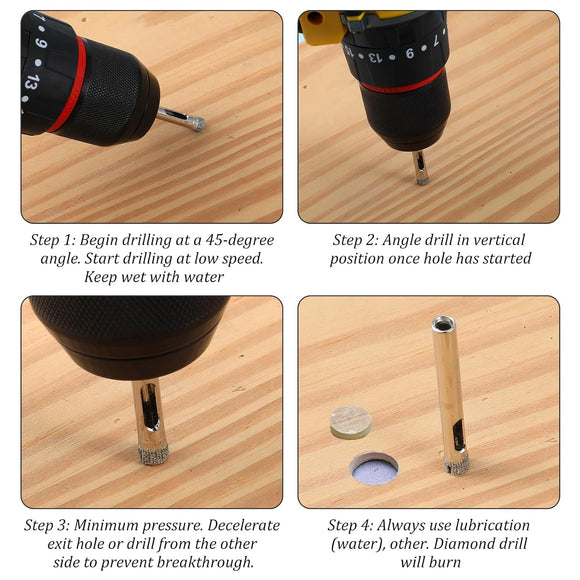 1/4" Diamond Hole Saw Drill Bits, 15PCS Glass Tile Holes Saw 1.1 inch Cutting Depth Glass Hole Saws Tile Holes Saws for Ceramic Marble Porcelain Tiles Granite Quartz