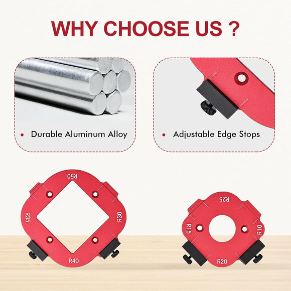 2 Pack Router Corner Radius Template, Premium Aluminum Alloy Router Corner Rounding Jig for Woodworking, 8-in-1 Arc Cutting Guide Set (R10-R50), Fits Trim, Handheld, and Table Routers