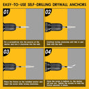 #8 Self Drilling Plastic Drywall Anchors and Screws Kit for Drywall, 25 pcs Wall Anchors & 25 pcs Drywall Screws, No Pre Drill Hole Preparation Required, 75LBS to Hang and Mount Heavy Items-6