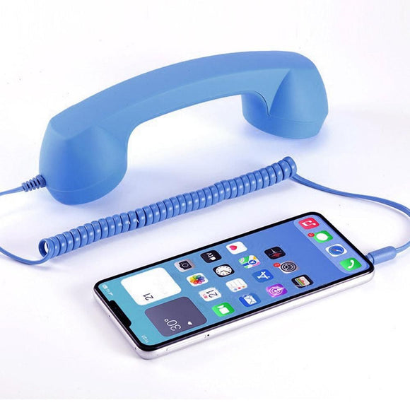 Handheld Retro Wired Telephone Handset with Microphone for Smartphones PC Blue