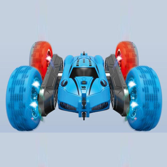 2.4 GHZ Remote Control Stunt Car 4WD Double Sided Rotating Crawler with Headlights Blue