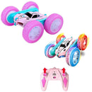 2.4 GHZ Remote Control Stunt Car 4WD Double Sided Rotating Crawler with Headlights Blue-8