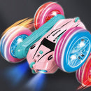 2.4 GHZ Remote Control Stunt Car 4WD Double Sided Rotating Crawler with Headlights Pink-3