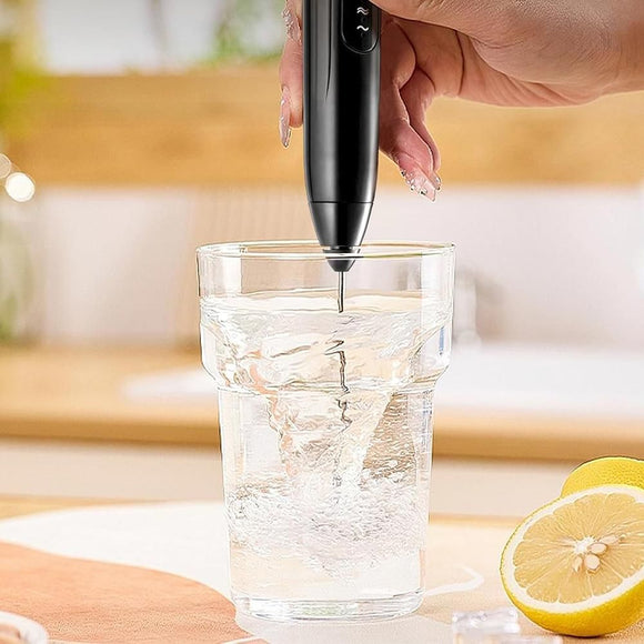 Handheld Milk Frother USB Rechargeable 3 Speeds Electric Foam Wand with 2 Whisks - Black