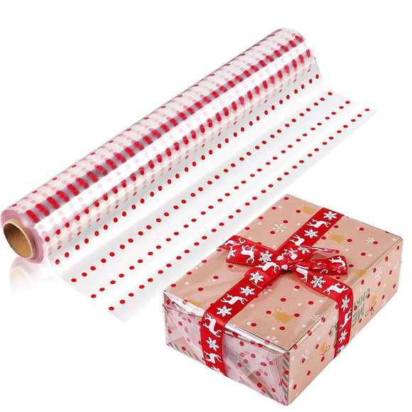 Clear Waterproof OPP Flower Bouquet Wrapping Paper Rolls - Small Red Polka Dots