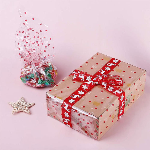 Clear Waterproof OPP Flower Bouquet Wrapping Paper Rolls - Small Red Polka Dots