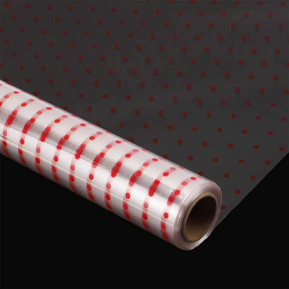 Clear Waterproof OPP Flower Bouquet Wrapping Paper Rolls - Small Red Polka Dots