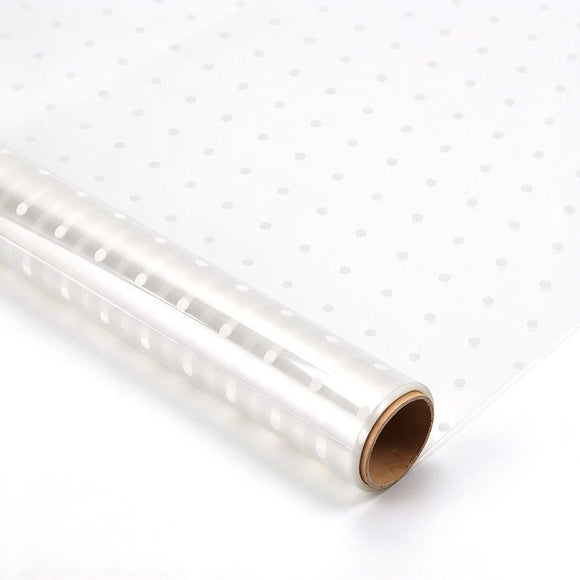 Clear Waterproof OPP Flower Bouquet Wrapping Paper Rolls - Small White Polka Dots