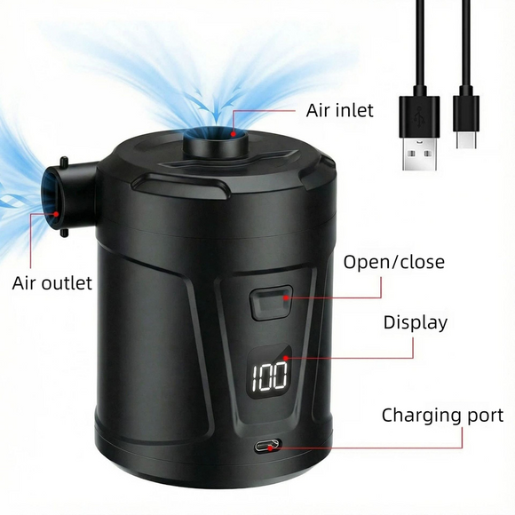Outdoor Camping Digital Electric Air Pump, 5200mAh Built-in Battery, for Air Mattresses and Swim Rings - Black