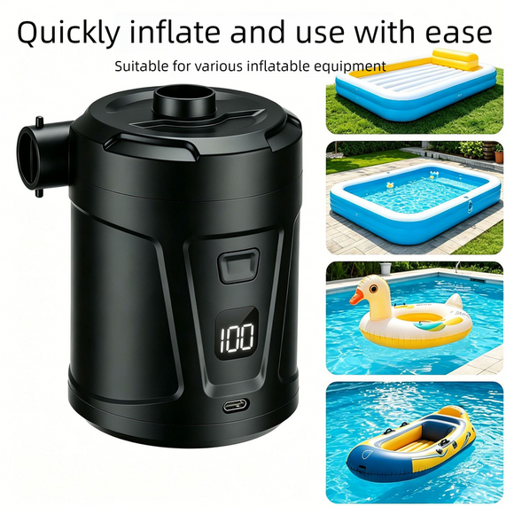 Outdoor Camping Digital Electric Air Pump, 5200mAh Built-in Battery, for Air Mattresses and Swim Rings - Black