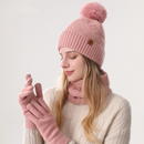 Women's Fashionable Winter 3-Piece Set: Knit Hat, Scarf, and Gloves.  A must-have for outdoor skiing and cycling - Pink-1