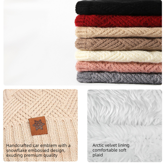 Women's Fashionable Winter 3-Piece Set: Knit Hat, Scarf, and Gloves.  A must-have for outdoor skiing and cycling - Pink