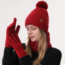 Women's Fashionable Winter 3-Piece Set: Knit Hat, Scarf, and Gloves.  A must-have for outdoor skiing and cycling - Red-1