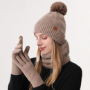 Women's Fashionable Winter 3-Piece Set: Knit Hat, Scarf, and Gloves.  A must-have for outdoor skiing and cycling - Khaki-1