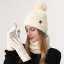 Women's Fashionable Winter 3-Piece Set: Knit Hat, Scarf, and Gloves.  A must-have for outdoor skiing and cycling - Off-White-1