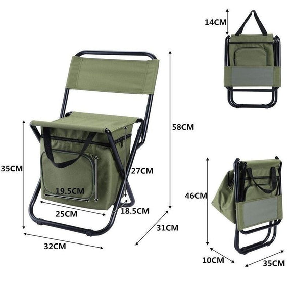 3-in-1 Outdoor Folding Chair with 10L Insulated Cooler, Durable Oxford Fabric, for Camping and Picnics - Green