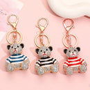 Red - Rhinestone Striped Bear Keychain, Cute Enamel Cartoon Bear Bag Charm Pendant, Alloy Bling Key Ring Accessories for Gifts & Bag Decoration-5