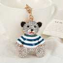 Blue - Rhinestone Striped Bear Keychain, Cute Enamel Cartoon Bear Bag Charm Pendant, Alloy Bling Key Ring Accessories for Gifts & Bag Decoration-1