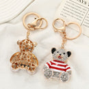 Blue - Rhinestone Striped Bear Keychain, Cute Enamel Cartoon Bear Bag Charm Pendant, Alloy Bling Key Ring Accessories for Gifts & Bag Decoration-7