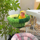 2-in-1 Parrot Perch Warm Bed Nest, Coral Fleece Hanging Bird Cage Sleeping Hut for Budgies, Cockatiels, Lovebirds, and Small Parrots – Winter Warm House - Blue-7