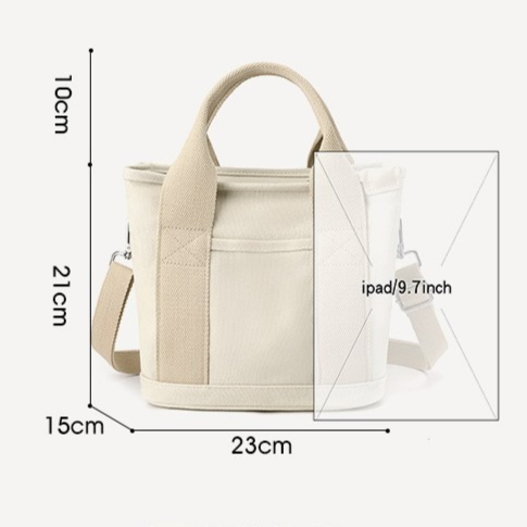 Multi-Compartment Canvas Tote Bag, 3-Way Handheld, Crossbody, and Shoulder Bag with Adjustable Strap for Daily Work and Shopping - Black