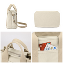 Multi-Compartment Canvas Tote Bag, 3-Way Handheld, Crossbody, and Shoulder Bag with Adjustable Strap for Daily Work and Shopping - Khaki-4
