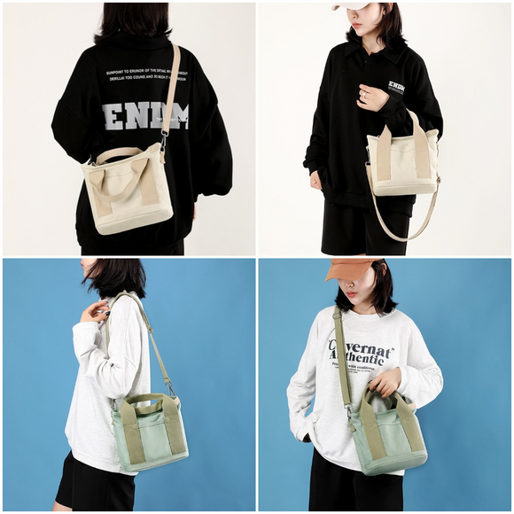 Multi-Compartment Canvas Tote Bag, 3-Way Handheld, Crossbody, and Shoulder Bag with Adjustable Strap for Daily Work and Shopping - Khaki