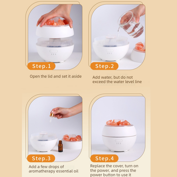 Himalayan Salt Stone Flame Aroma Diffuser, 4 in 1 Essential Oil Humidifier with Warm Night Light, Timer Ultrasonic Cool Mist Diffuser for Home Bedroom