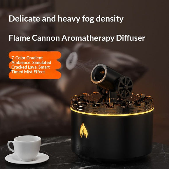 Cannon-Shaped Smoke Ring Aroma Diffuser and Humidifier, 2 Mist Modes, RGB Color-Changing Lava Lamp Essential Oil Diffuser, for Home or Desk – Black