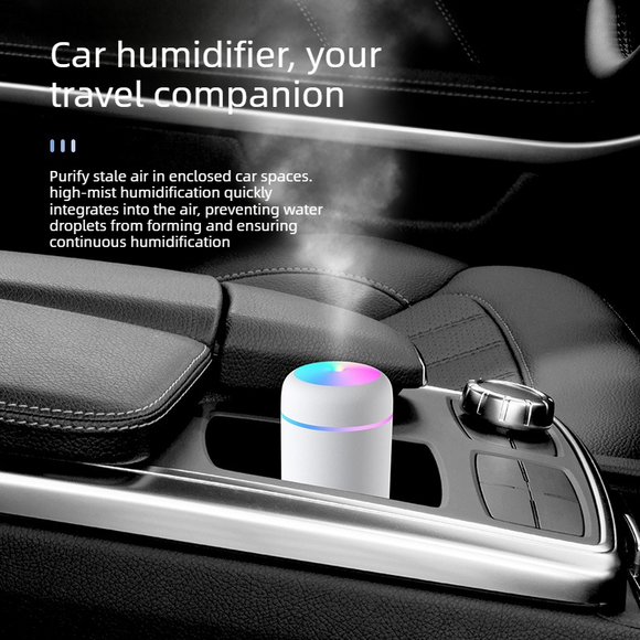 Mini Colorful Cup Humidifier, 300ml Portable USB Cool Mist Humidifier with 7-Color Night Light, for Car, Bedroom, Desk, and Office - Gray