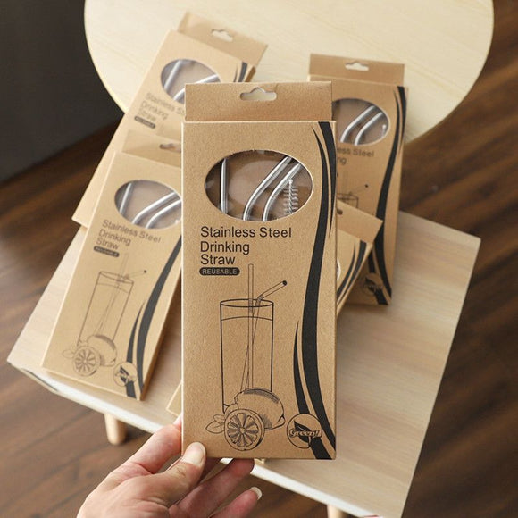 Food-Grade 304 Stainless Steel Drinking Straw Set—1 Thick Straw + 2 Thin Straws