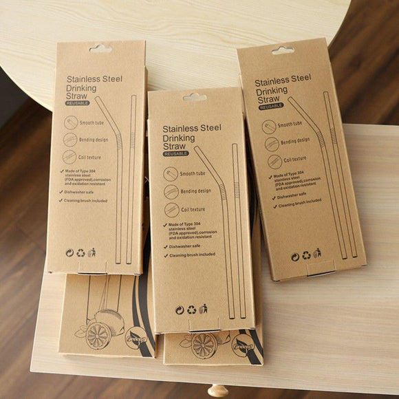 Food-Grade 304 Stainless Steel Drinking Straw Set—4 Straight Straws