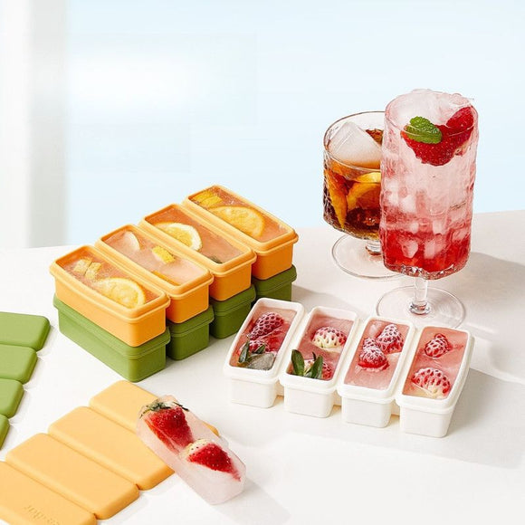 Long Ice Brick Mold, Ice Tray with Lid for Home, Food Freezing Mold—Green