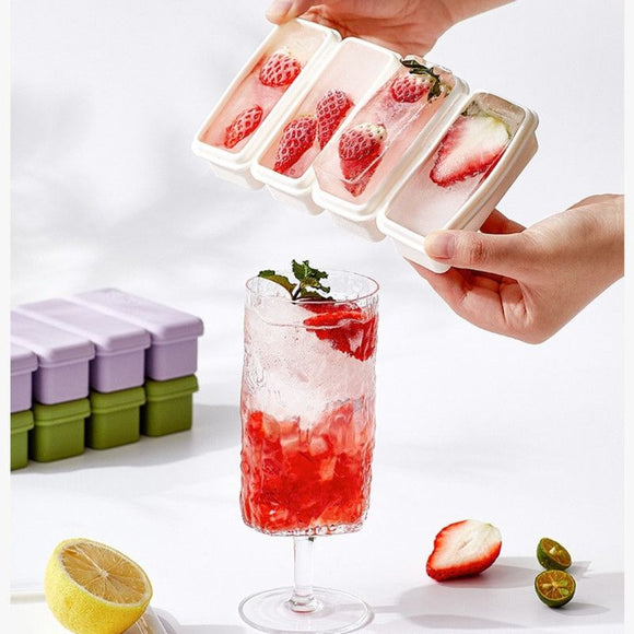 Long Ice Brick Mold, Ice Tray with Lid for Home, Food Freezing Mold—White