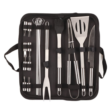 20pcs Barbecue Utensils Food Grade Stainless Steel Skewer Fork Knife BBQ Tool Set for Camping Hiking